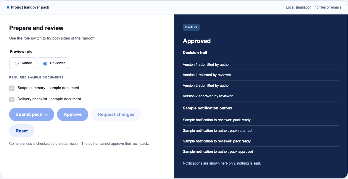 Fictional documents + approvals demonstration